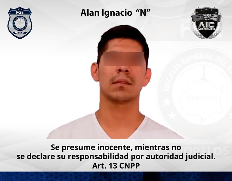 Puede ser una imagen de una persona y texto que dice "FGE FGE SatK MORELOS MOR 0S Alan Ignacio "N' E DE TIGAGIC RIMINAL IMINAL AIC MORELOS MES GENERAL GENERALDE procumación DEL SO0 FISCALIA mejor MORELOS Se presume inocente, mientras no se declare su responsabilidad por autoridad judicial. judicial. Art. 13 CNPP"